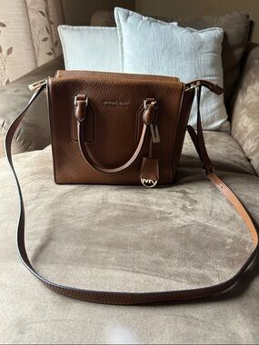 Michael Kors Brown Pebbled Leather Satchel with Detachable Strap